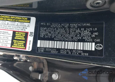 2021 Lexus Es 250 z USA, uszkodzony, nr VIN 58AD11D13MU001752